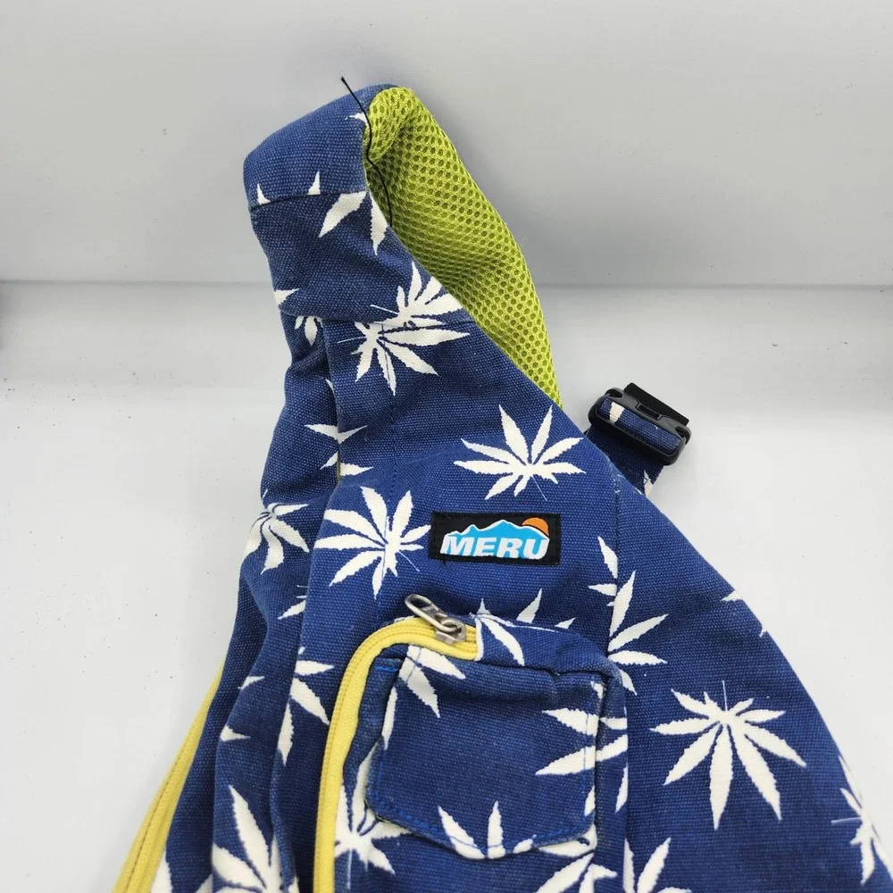 MERU Sling‎ Bag Backpack Blue White Leaf Pattern Trippy Crossbody Day Pack